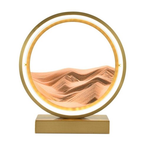 Quicksand 테이블 램프 책상 램프 모래 예술 그림 흐르는 모래 그림 3d 모래 시계 움직이는 모래 예술 그림 풍경, 골드 골드, 금속