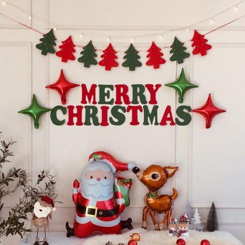 파티프렌즈 크리스마스 풍선 세트 가랜드 홈파티 (앵두전구 포함), 기본세트A+루돌프+산타, 1세트