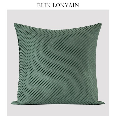 엘린 현대 간단한 빛 럭셔리 그린 pleated 스웨이드 쿠션 베개 모델 룸 베개, 녹색, 50x50cm (코어)