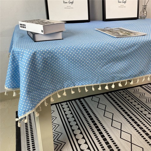 간단한 북유럽 인 식탁보 면과 린넨 격자 무늬 차 테이블 천으로 테이블 천으로 작은 신선한 긴 사각형 레이스 식탁보, 블루 도트(술 레이스), 60*60cm