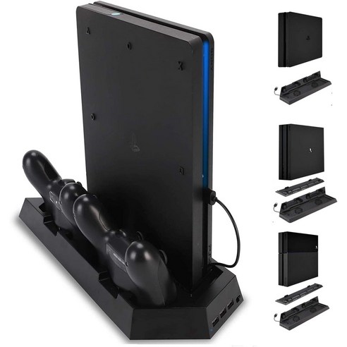 Playstation 4/PS4 Slim/PS4 Pro 충전소 스탠드 트리플 PS4 스탠드 듀얼 PS4 듀얼 진동 컨트롤러 충전 포트 및 충전 상태 표시등, PS4, PS4, 1개