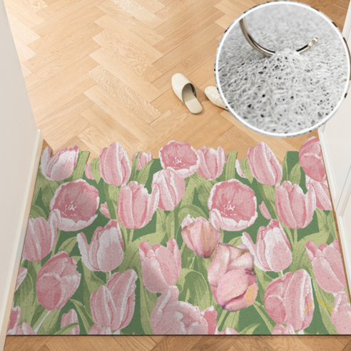 키미블랑 잘라쓰는 플라워패턴 현관 코일 매트 60x90 cm, 분홍튤립, 1개