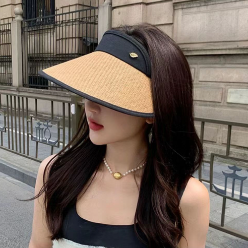 에이필미 심플한 여성 썬캡 자외선 차단 여름 라탄 모자