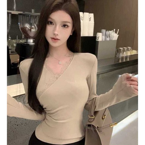 백조샵 V넥 랩스타일 쫀쫀 레이스 티셔츠 (베이지/브라운/블랙) 빅사이즈 Best Top5 백조샵 V넥 랩스타일 쫀쫀 레이스 티셔츠 (베이지/브라운/블랙) 빅사이즈 Best Top5
