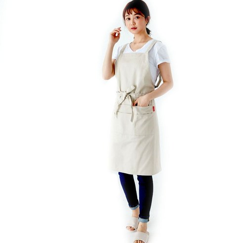 티와이유통 캔버스 바리스타 순면 앞치마, 카키색