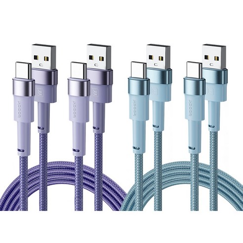 Toocki 마카롱 C타입 3A 고속충전 케이블, 2m, 불루2+퍼플2, 4개