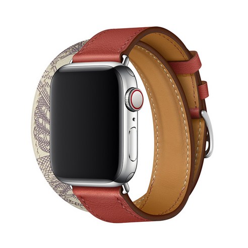 더블 투어 iWatch 밴드 44mm 40mm 정품 가죽 시계 밴드 벨트 팔찌 iWatch 밴드 38mm 42mm 시리즈 3 4 5 6 7 스트랩, Gray+Red, 38mm/40mm/44mm
