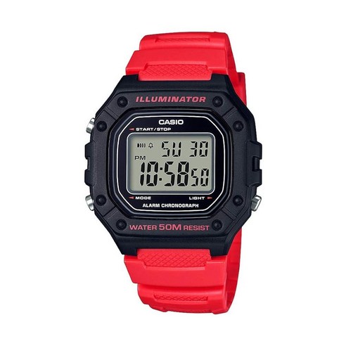 Casio 남성용 클래식 스테인리스 스틸 소재 쿼츠 시계 레진 스트랩 블루 21.1모델: W-218H-2AVCF