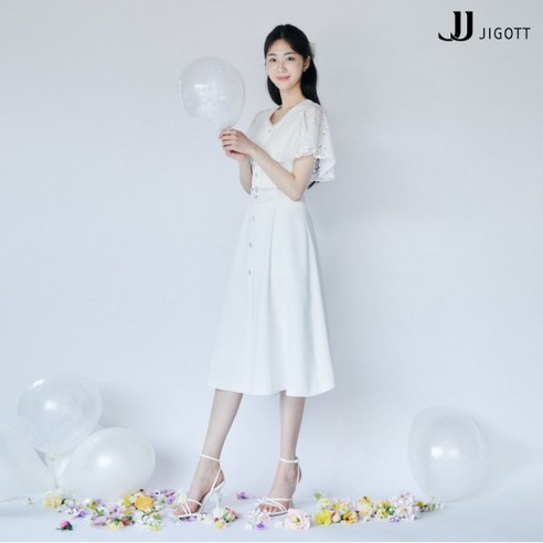 JJ지고트 레이스 케이프 메탈 버튼 원피스 GN6A0OP30