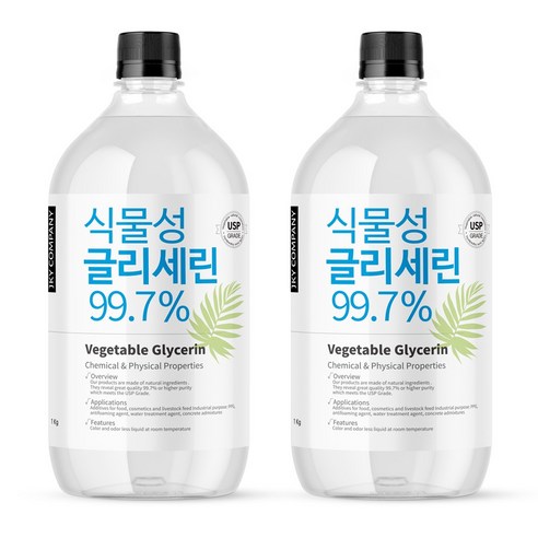 식물성 글리세린 1kg 2개 미국 약전 USP등급 식품첨가등급 국산 비누 화장품DIY Glycerin, 투명/무향