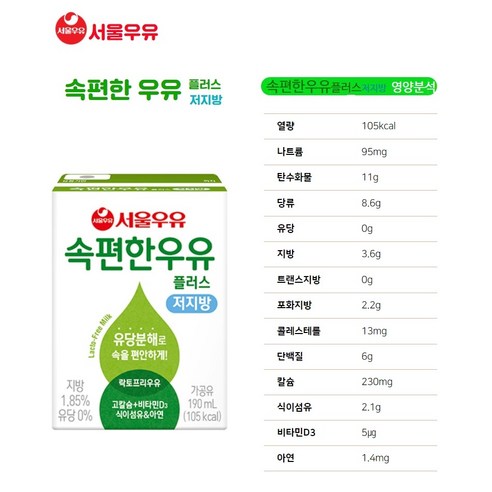 속편한 저지방 우유 플러스, 190ml, 24개