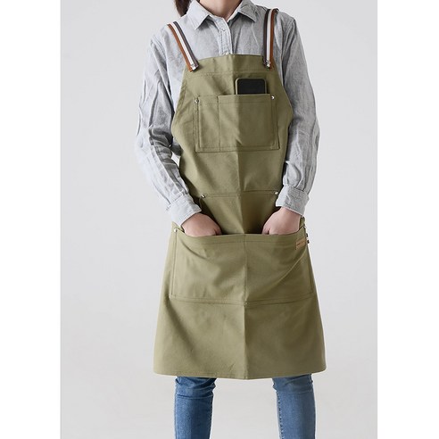 캔버스 방수 앞치마 바리스타 데님 카페 공방 미용실 미술 집들이선물, 카키