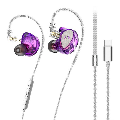 Lafitear LF1 플러그형 하이파이 유선 이어폰 C 타입 7.1 마이크 포함, 퍼플