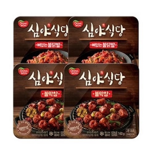 [KT알파쇼핑][동원] 심야식당 뼈없는불닭발 X2개+ 불막창 X2개 /안주/야식, 2세트