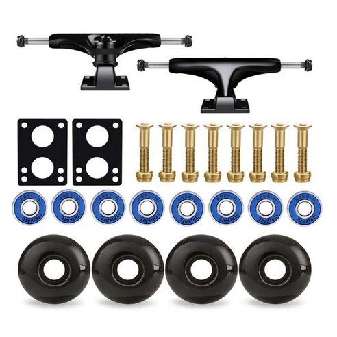 Monland 52Mm 스케이트 보드 휠 5.0 트럭 ABEC-11 베어링 라이저 패드 하드웨어 블랙, 검은 색