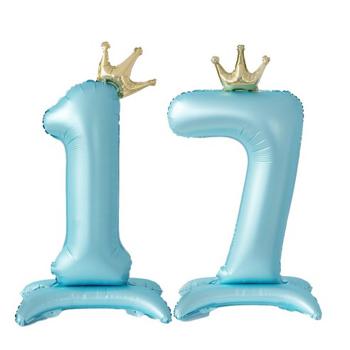 올리브파티 생일 스탠딩 왕관 은박 숫자 풍선 블루, 숫자17, 1개