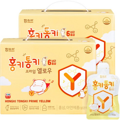 함소아 홍키통키 프라임 옐로우 유아홍삼, 450ml, 3개