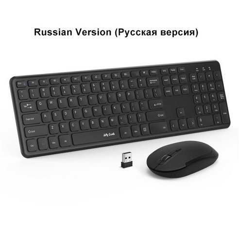 [시요] 젤리 빗 울트라 슬림 2.4GHz USB 키보드 및 마우스 콤보 PC 노트북 창 XP 7/8/9 인체 공학적 키보드 및 마우스 전체 크기, Russian edtion, 하나, 하나