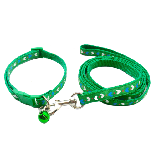 펫토리 초경량 목줄 + 리드줄 세트 새끼강아지 소형견 10mm 너비, 하트-초록색, 1개