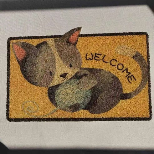 코일 카펫 입문 매트리스 재단 가능 가정용 욕실 주방 모래 긁기 먼지 제거 미끄럼 방지 귀여운 발판, 파란 실타래 고양이
