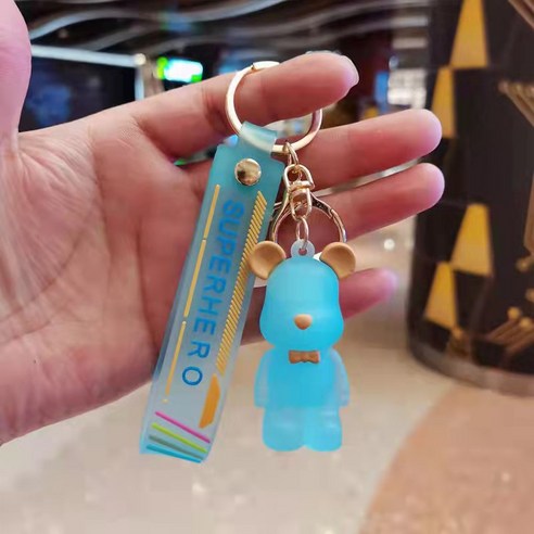 크리스탈 넥타이 곰 열쇠고리 만화 폭력곰 열쇠 장신구 책가방 액세서리 창의 아크릴 열쇠고리, 청색, 6cm