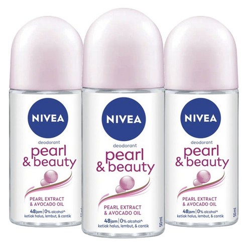 니베아 여성용 펄 앤 뷰티 48 잼 롤 온 데오드란트, 3개, 50ml