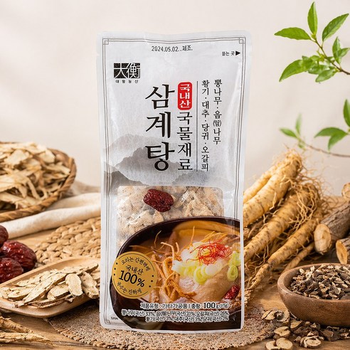 국내산 삼계탕 국물재료 100g 대형농산 티백형 한방 육수팩 백숙 오리탕 재료