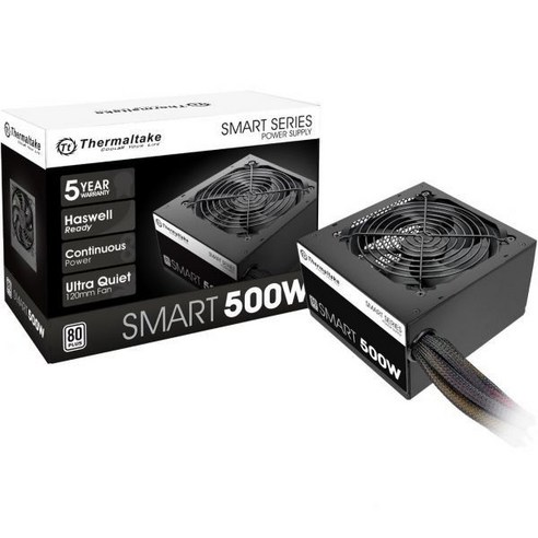 Thermaltake Smart 500W 80+ 화이트 인증 PSU 120mm Ultra Quiet 냉각 팬을 포함한 연속 전원 ATX 12V V2.3/EPS 12V 액티브 P, 500W_80 + White