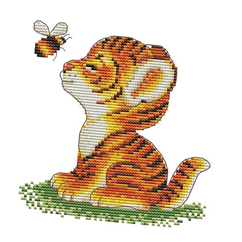 11/14CT Tiger Bee - 스탬프 및 카운트된 십자수 키트 자수 패키지, 다색, {"사이즈":"14CT 18x19cm"}, {"수건소재":"설명"}