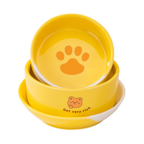 야옹노헌 강아지 고양이 밥그릇 도자기 식기 세트, 1개, 3종 세트