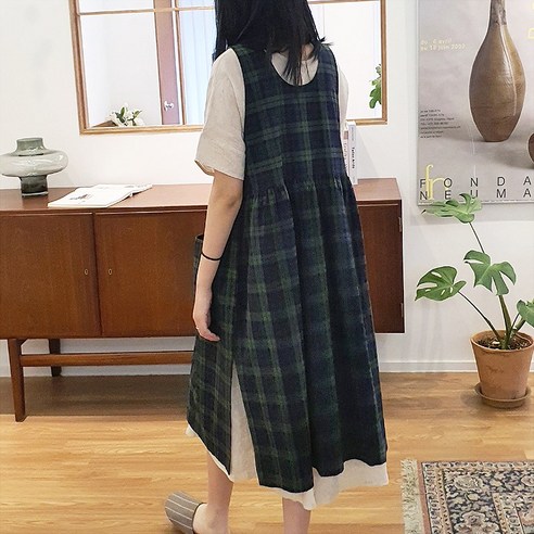 방가지똥 롱주름 단추없는 체크앞치마: 실용성과 스타일의 완벽한 조화 원피스형앞치마