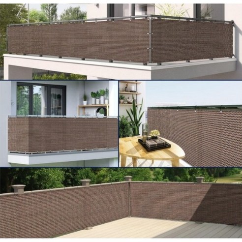 키담 발코니 가림막 테라스 가림막 난간 펜스 가리개 메쉬 햇빛 바람 사생활보호, 5M, 브라운