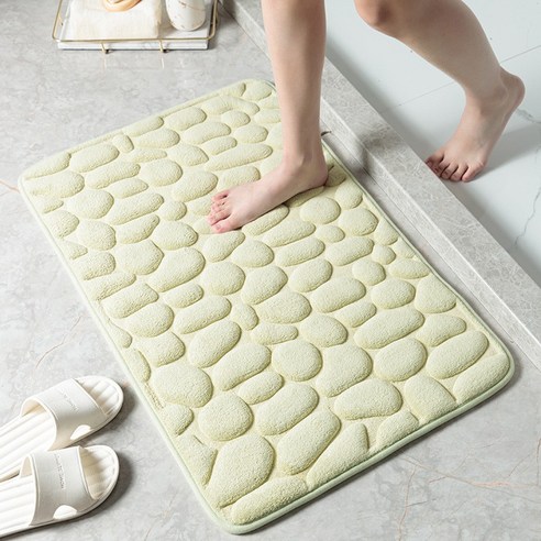 티아오 50*80CM 조약돌 디자인 산호벨벳 표면 미끄럼방지 욕실/화장실 매트, 그린