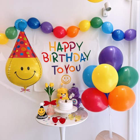 더모음파티 생일파티용품 생일풍선 가랜드 현수막 세트, 레인보우 스마일팩