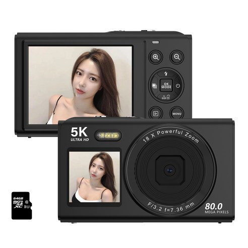 RUNHome 하이엔드 WiFi 디지털 카메라 8000W 픽셀 여행용 인생+128G메모리카드, 블랙