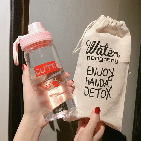 [LM] 500ml 플라스틱 물병 투명/반투명 병 귀여운 물병 카톤 딸기 물병 전화 스탠드 휴대용, 3_500ml