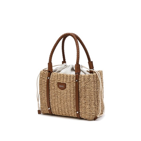 24SS [DAKS SUMMER HOLIDAYS][인기급상승] 브라운 가죽배색 라피아 토트백 DCBA4E992W2