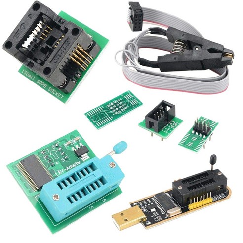 Xzante CH341A BIOS USB 프로그래머 SOP8 DIP8 1.8V 변환 소켓 8핀 테스트 클립 세트(아이폰 또는 마더보드용), 1개, 파란색