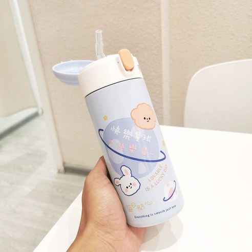 절연 컵 숙녀 크리 에이 티브 고 가치 휴대용 물 컵 하트 인 바람 간단한 짚 컵, 380ML 해피플래닛, {"패션의류/잡화 사이즈":"컵"}