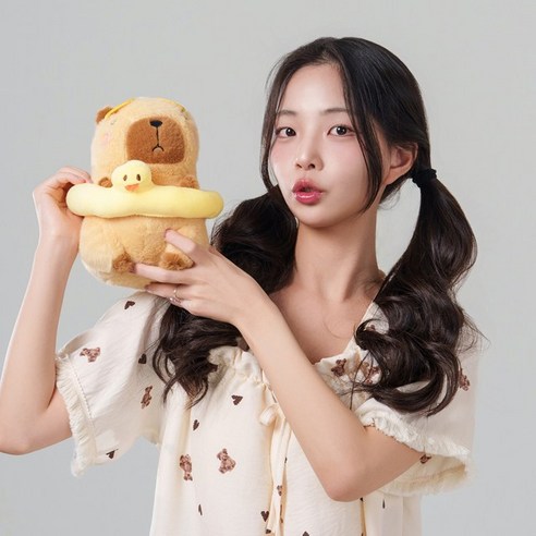 말랑마쥬 귀여움주의 애착인형 동물 캐릭터 카피바라 베어 선물 쿠션 바디필로우, 미니_썸머튜브바라