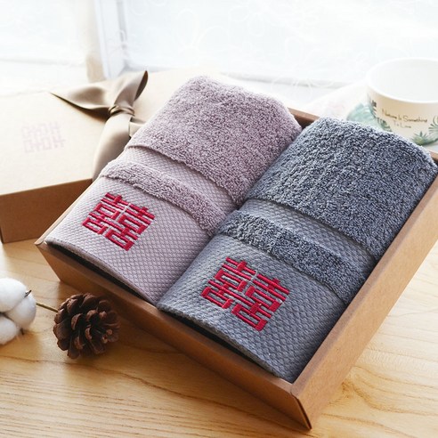 순면 결혼식 쌍희 빨간 수건 목욕수건 결혼식 답례 선물 주머니 글자 자수 이름, 0x0cm