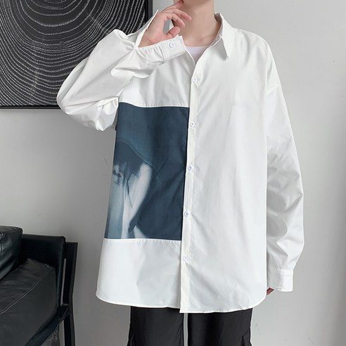 DFMEI 남성 캐주얼 셔츠 스트리트 인쇄 셔츠 남성 봄과 가을 새로운 Ins 디자인 감각 틈새 셔츠 Fashion 잘 생긴 느슨한 코트