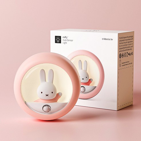 miffy 귀여운 미피 센서등 스마트 벽센서등 무드등 충전식 LED 현관 화장실 캐릭터, 1개, 핑크