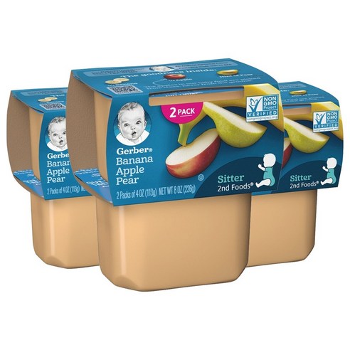 거버 어린이 액상 식품 113g 2개입, 바나나 With 사과 & 배(Bananas With Apples & Pears), 226g, 3개