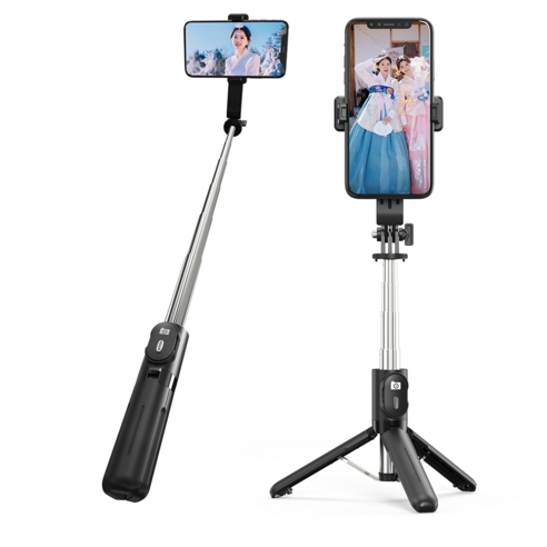 P07 NICESUN 블루투스 휴대폰 삼각대, 블랙+LED*1