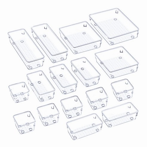 바이리모 다용도 깔끔 보관 투명 크리스탈 아크릴 트레이 다양한 사이즈 책상 화장대 서랍 칸칸분리 수납 정리함 세트, 도트, 25개