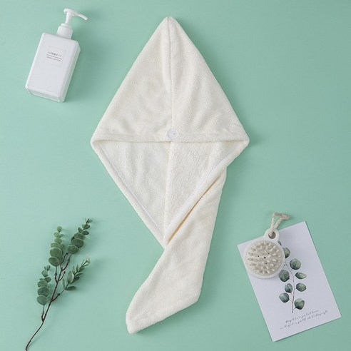 두꺼운 산호 양털 흡수성 테두리 샤워 캡 극세사 빨리 드라이 고급형, 25*64CM, 미백