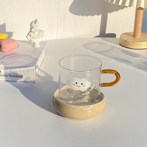 DFMEI 물컵 대용량 슈퍼 큐트 써클 글라스 내열 아침 식사 우유 컵 주스 드링크 컵, DFMEI 클라우드 600ML /구 8.2*높이 10.