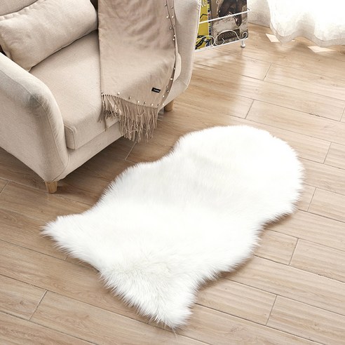 크로스 카펫 롱 벨벳 카펫 바닥 깔개 양가죽 모양 카펫 유럽과 미국 침실 가득 깔다, 내추럴 화이트