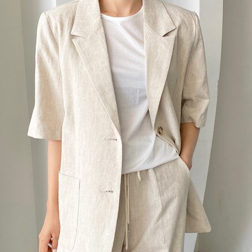[발리걸] 데일리 린넨 카라 투버튼 반팔 오버핏 자켓